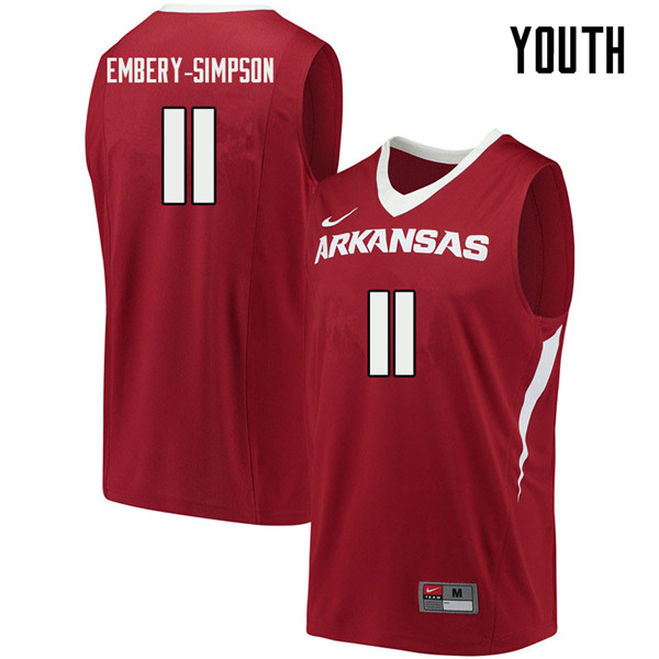Youth #11 Keyshawn Embery-Simpson Arkansas Razorbacks College Basketball Jerseys Sale-Cardinal